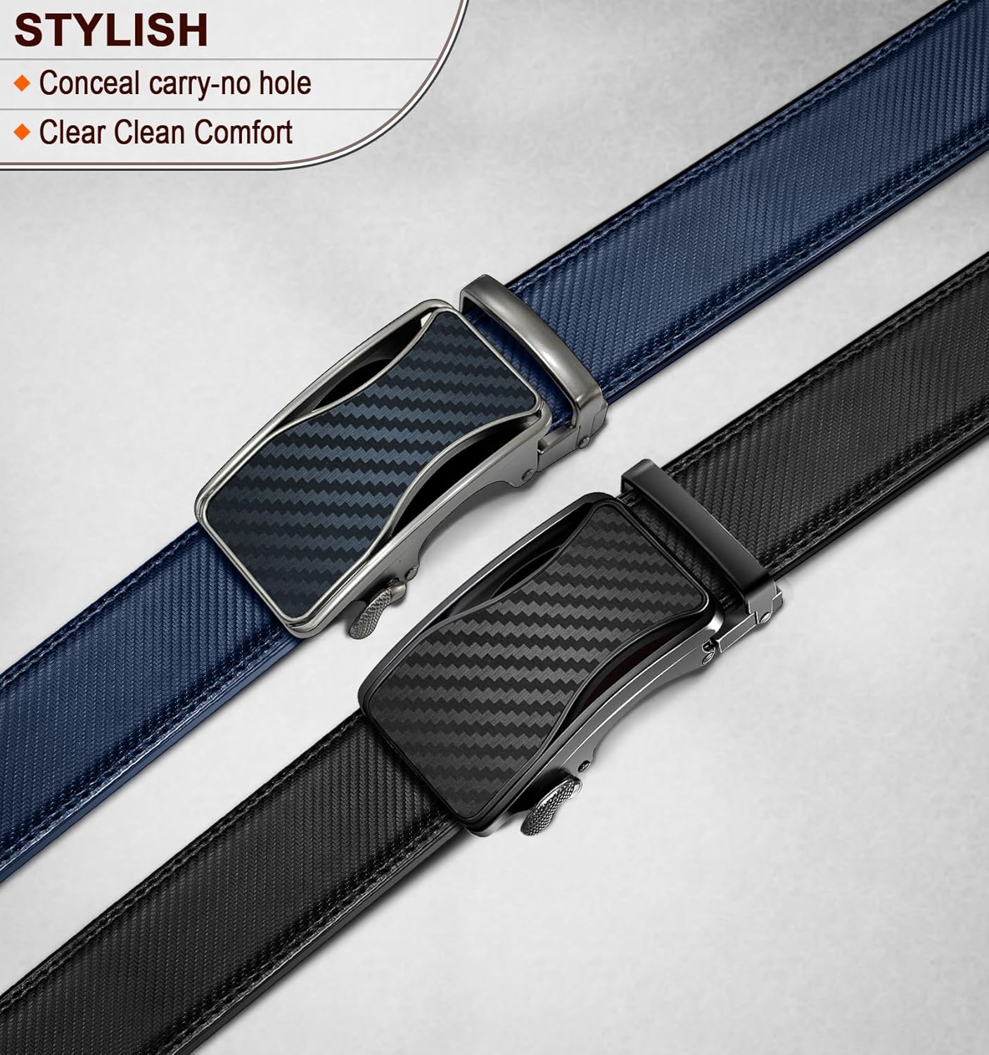 Ceinture Homme 2 Pièces, Ceinture Automatique Cuir Hommes Largeur 35mm,Cadeau Box Taille Ajustable 115cm/32"-38"taille réglable 2paquet-noir/Bleu3451