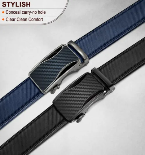 Ceinture Homme 2 Pièces, Ceinture Automatique Cuir Hommes Largeur 35mm,Cadeau Box Taille Ajustable 115cm/32"-38"taille réglable 2paquet-noir/Bleu3451
