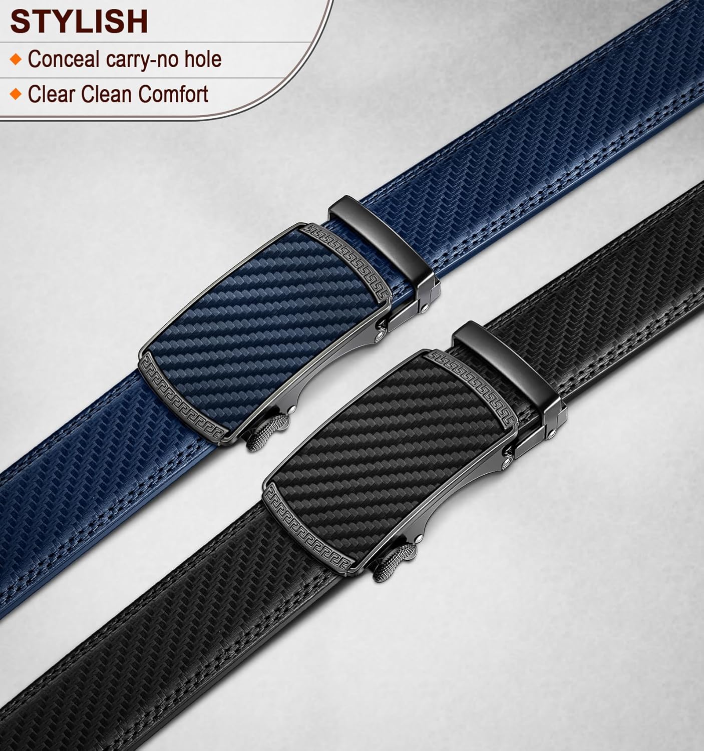 Ceinture Homme 2 Pièces, Ceinture Automatique Cuir Hommes Largeur 35mm,Cadeau Box Taille Ajustable 115cm/32"-38"taille réglable 2paquet-noir/Bleu Violacé3024