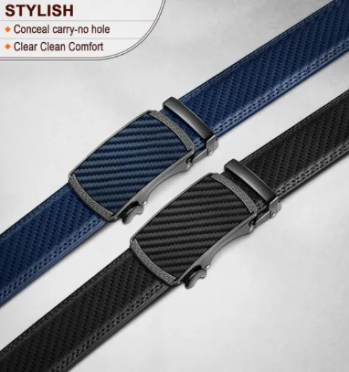 Ceinture Homme 2 Pièces, Ceinture Automatique Cuir Hommes Largeur 35mm,Cadeau Box Taille Ajustable 115cm/32"-38"taille réglable 2paquet-noir/Bleu Violacé3024