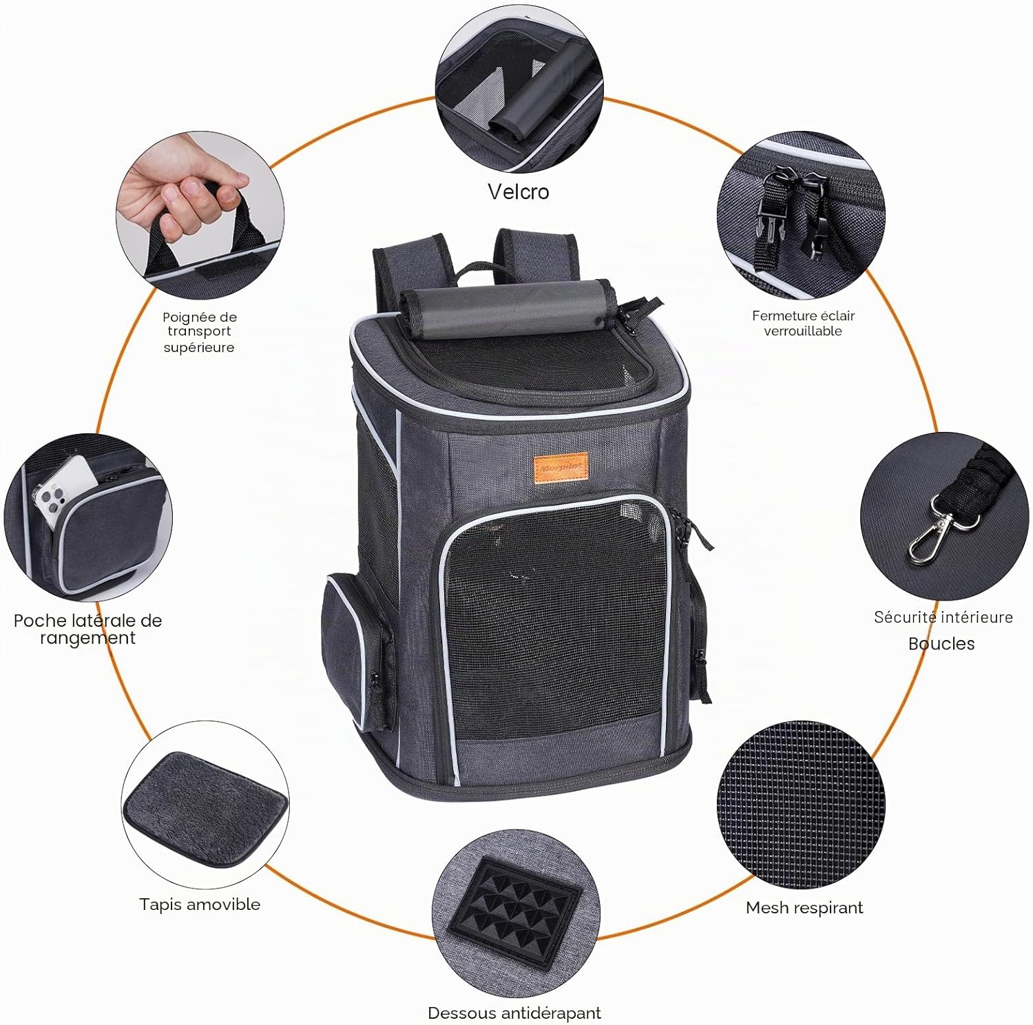 Sac à Dos de Transport pour Animal Domestique Gris Fonce L 33 x l 28 x H 42 cm gris foncé