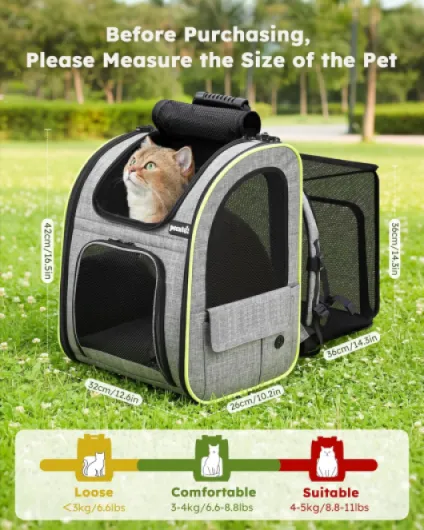 Sac Transport Chat Petit Chien Extensible, Sac a Dos Chat Respirant, Sac de Transport pour Chat avec Matelas en Peluche Amovible, Portable Sac Chat Transport pour Voyage, Achats,Gris Gris (filet respirant) Fenêtre Mesh