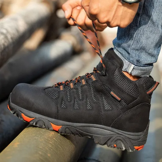 Bottes de travail imperméables pour hommes, chaussures de sécurité légères en cuir nubuck à embout composite 6'' 48 EU Noir