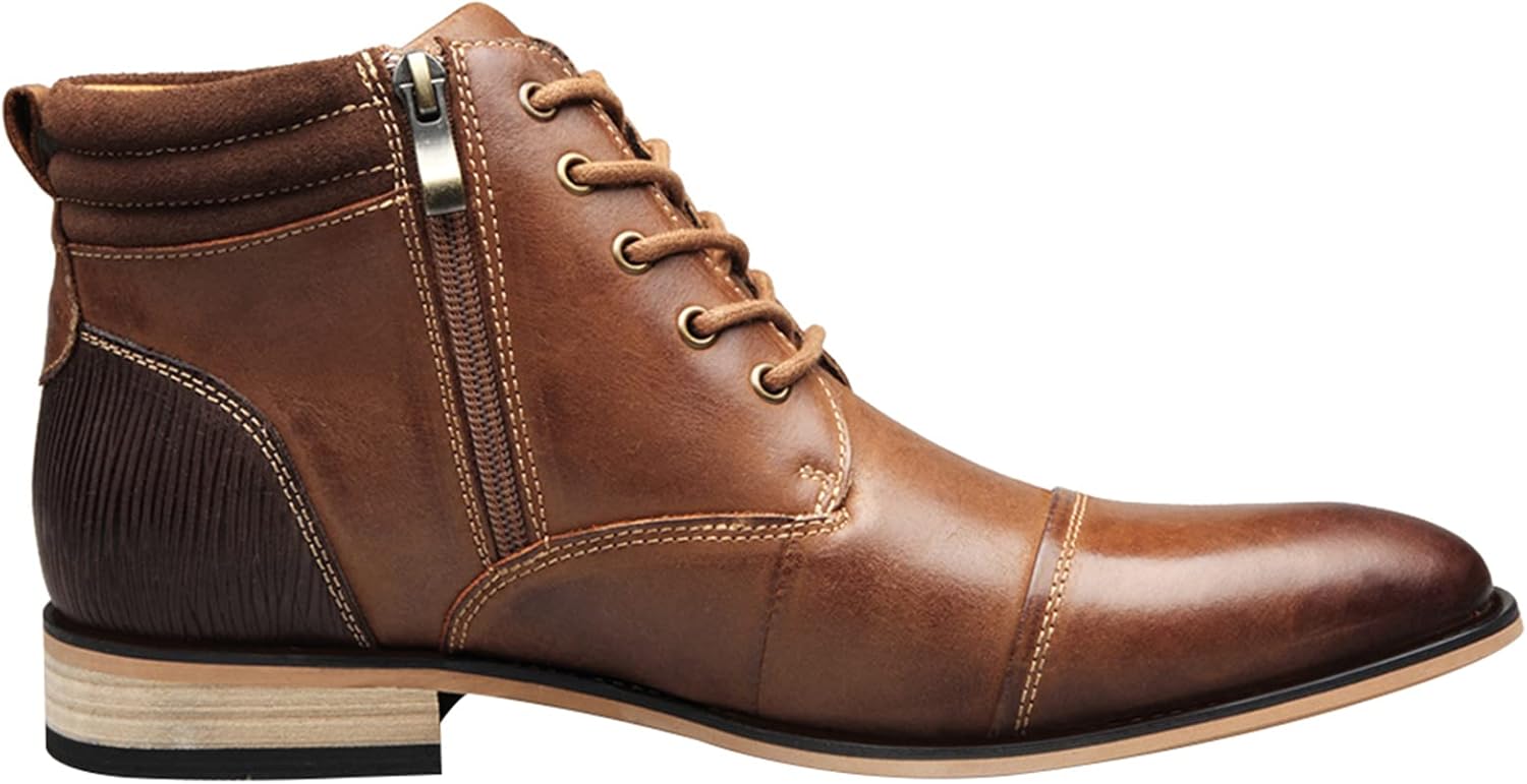 ANUFER Hommes Vintage Lacets Cuir Bottines Zip Formel Chaussures Habillées 47 EU Marron