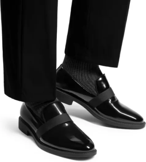 Mocassins Homme Elégants Verni Loafer Habillées Mariage Chaussures de Soirée Homme 46 EU Noir Brillant