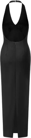 Longue Robe de Soirée Satin Femme Noir Chic Dos Nu Col V Fluide pour Cocktail Mariage M Noir