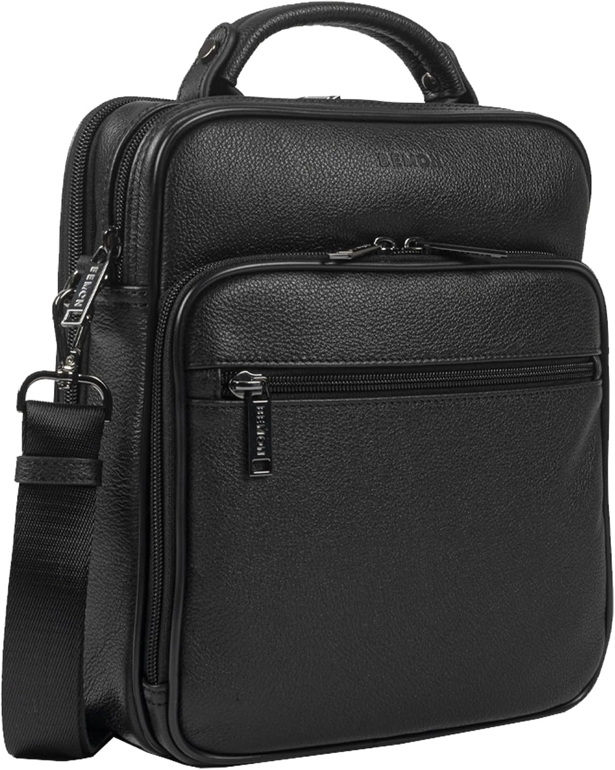 BEMON Sacoche en cuir grainé pour homme Enzo, 26 x 22 x 7.5 cm, porté bandoulière, porté main (26cm)