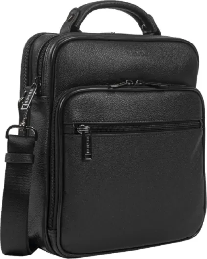 BEMON Sacoche en cuir grainé pour homme Enzo, 26 x 22 x 7.5 cm, porté bandoulière, porté main (26cm)
