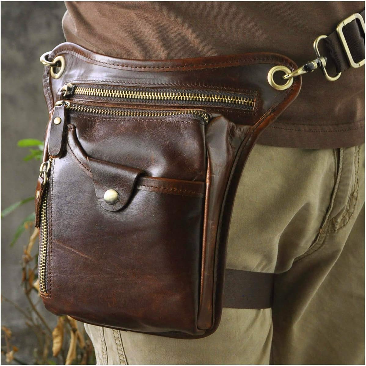 Le'aokuu Sac / pochette pour homme en cuir véritable Porté autour de la ceinture - marron - moyen 211-5 B Café